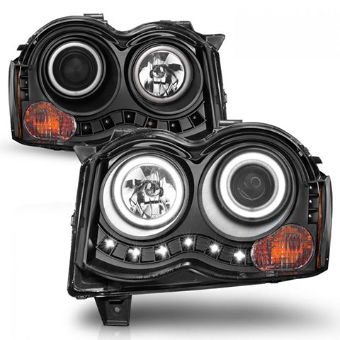 Anzo, ANZO Black Projector Headlights w/ RX Halo | 2008-2010 Jeep Grand Cherokee (111213)