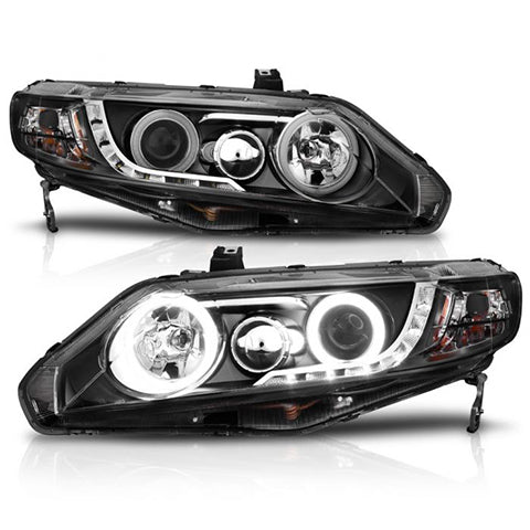 Anzo, ANZO Black Projector Headlights with Halo | 2006-2011 Honda Civic 4DR (121454)