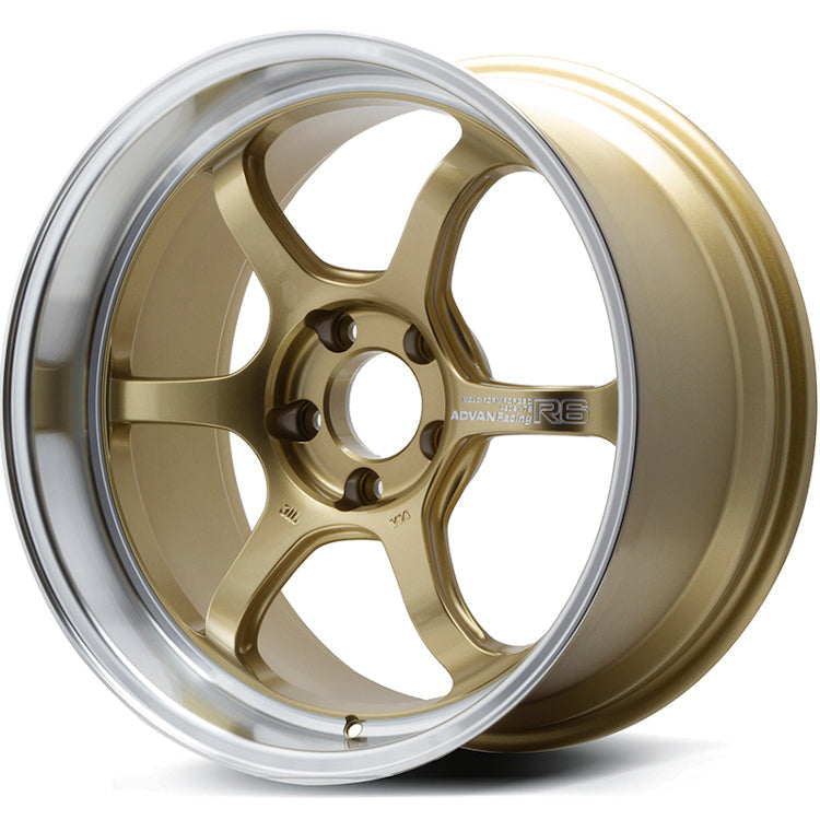 Advan Racing, Advan Racing R6 5x114.3 Bolt 73.1 Hub 18" Size Wheels in Racing Brass Gold with a Machined Lip